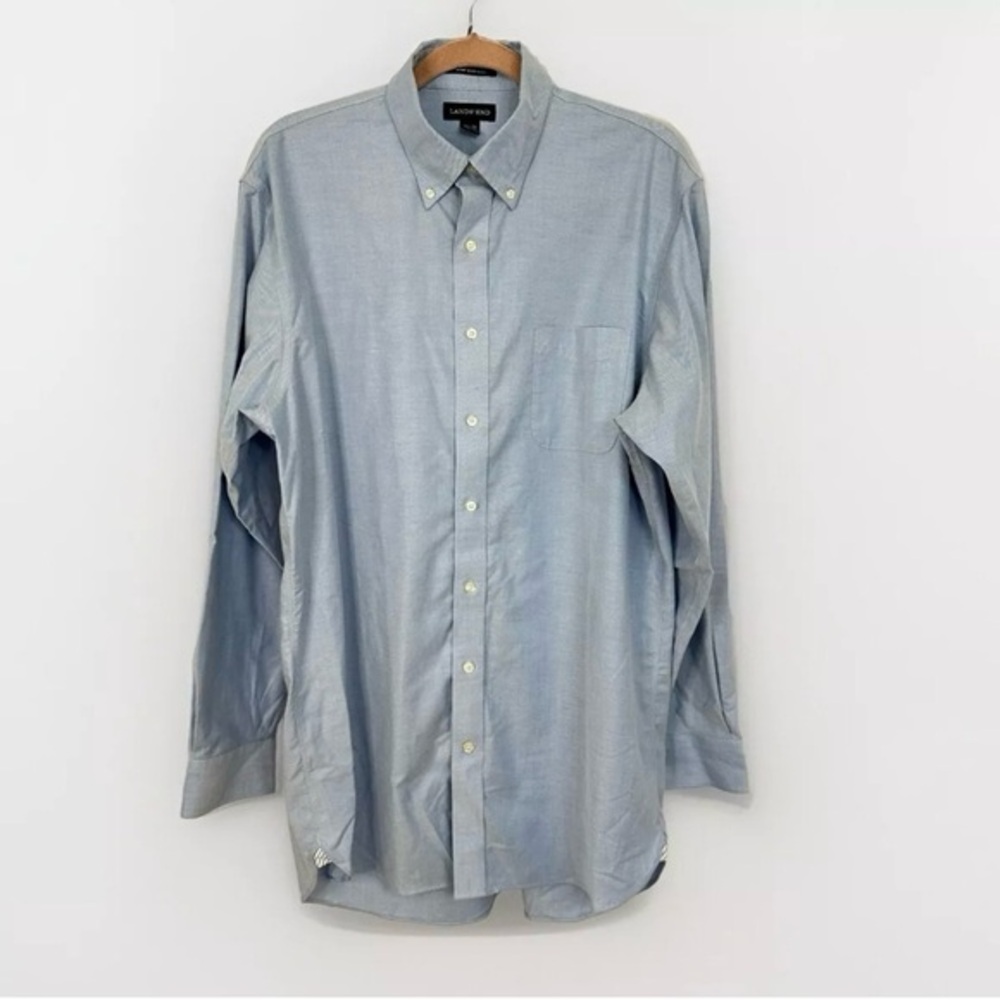 Landsā End Button Down Long Sleeve Shirt Traditional Blue Mens 16 1/2 -36 Casual